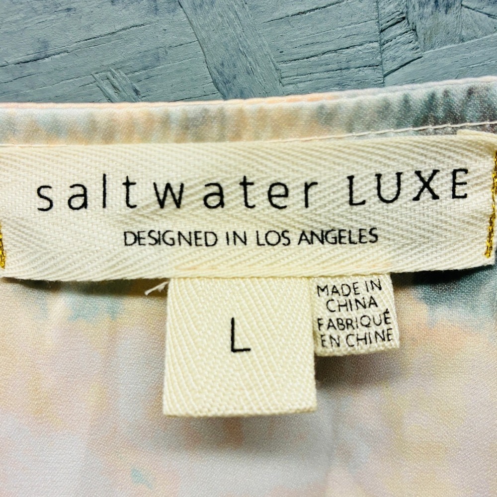 Saltwater Luxe Tie Front Blouse Women's Large Blue Peach Tie Dye Cropped Top - Picture 5 of 11